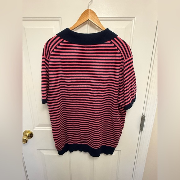 Men’s J.Crew Pink And Blue Striped Cashmere Johnny Collar Short Sleeve Top XL - Picture 8 of 8